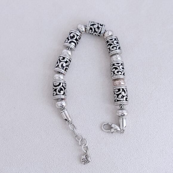 Brighton Deco Lace Barrel Beads Chain Bracelet Silver Plated Retired Chunky - Picture 6 of 7